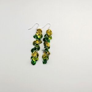 Green and yellow sequin dangle earrings
